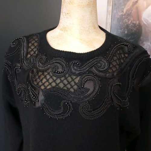 Vintage wool long women's pullover L used, black