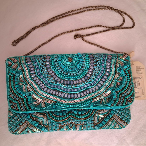 Sfera turquoise vintage crossbody bag with beads new