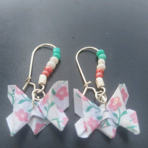 Handmade earrings with origami butterfly like new, red and turquoise