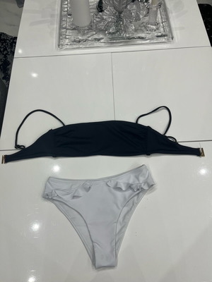 Women's swimsuit new, multicolor, black bustier top with gold clasp