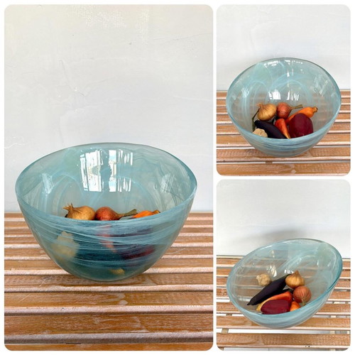 Handmade glass bowl fruit bowl new with white artistic veins