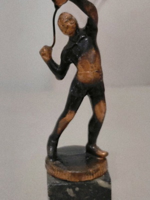Bronze tennis player on marble base from 60s-70s like new