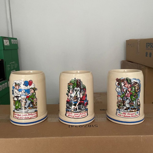 German ceramic beer mugs collection new, set of 3 pieces