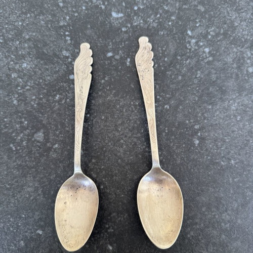 Vintage silver spoons set of 2 800 used with engraved design