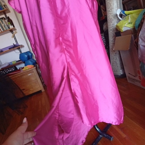 Satin caftan, fuchsia, XL, front opening, open shoulders