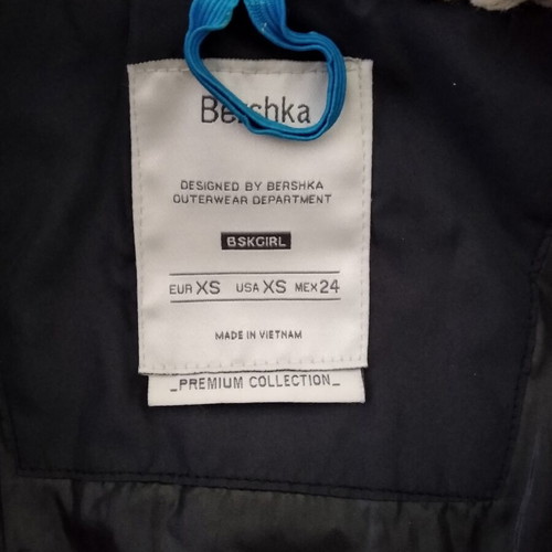 Bershka long winter coat, blue and white