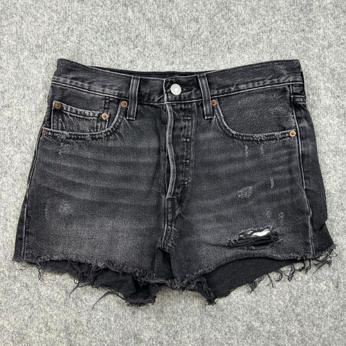 Levi's 501 Premium Black Cutoff Denim Shorts used, high rise, distressed