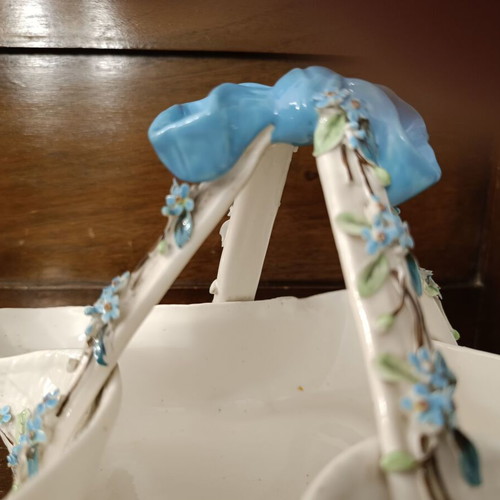 Vintage porcelain basket decorated with barbotine flowers like new