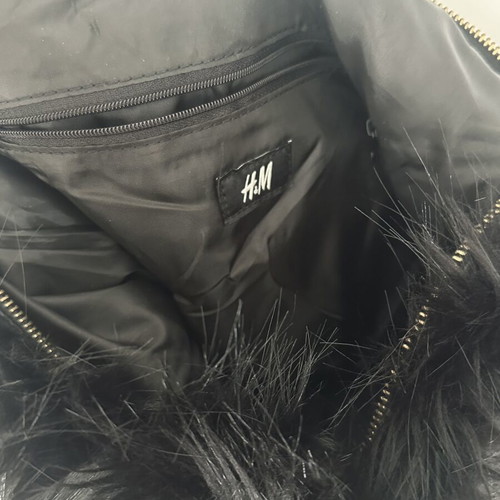 H&M Black Fur Shoulder Bag Like New with Gold Studs