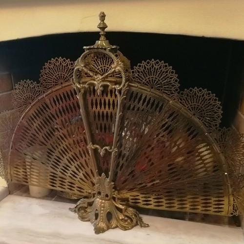 Antique fireplace accessory like new, brass protective fan