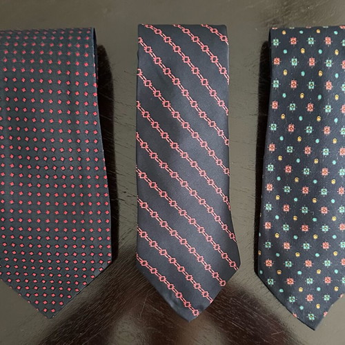 Set of 3 Men's Ties Dark Blue with Red and Multicolor Details like new