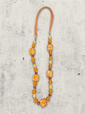 Boho necklace with orange beads used, handmade style