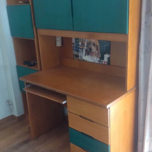Children's wooden desk with computer space and 3 drawers