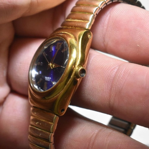 Swatch Irony women's watch used 1997 gold with blue dial
