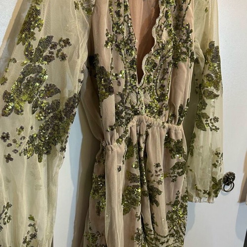 Sequin jumpsuit size M like new, beige and green
