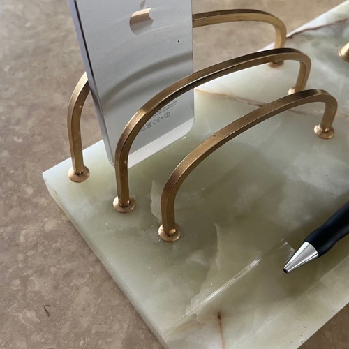Alabaster desk organizer used in beige and green