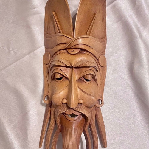 Vintage wooden handmade warrior mask from Far East like new
