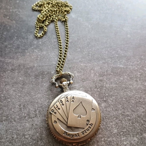 Ρολόι τσέπης Vintage Bronze με γούρι τράπουλας καινούργιο από κράμα