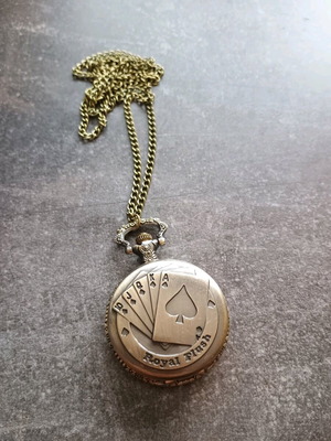 Ρολόι τσέπης Vintage Bronze με γούρι τράπουλας καινούργιο από κράμα