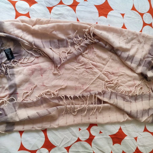 Scarf used, beige and pink