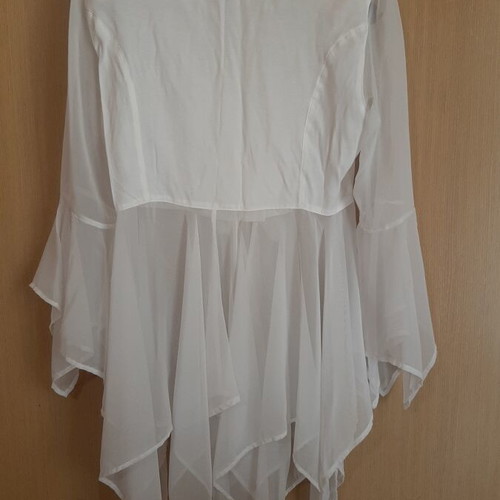 White women's shirt like new, asymmetrical with bows and cords
