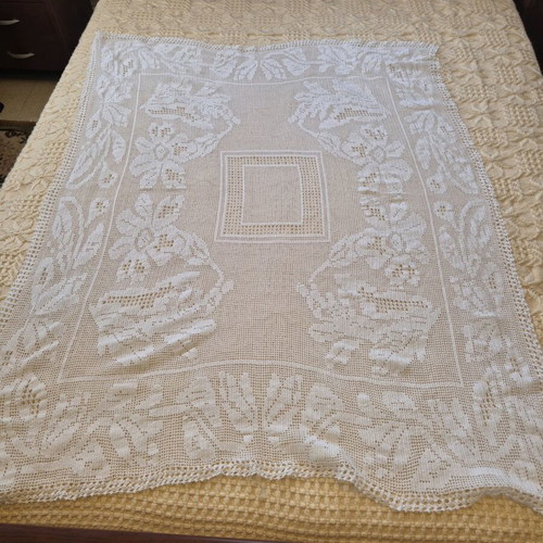 Handmade white rectangular tablecloth new 110x145