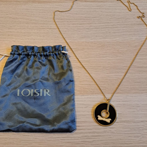 Loisir long necklace 42cm chain with black pendant gold-plated steel like new