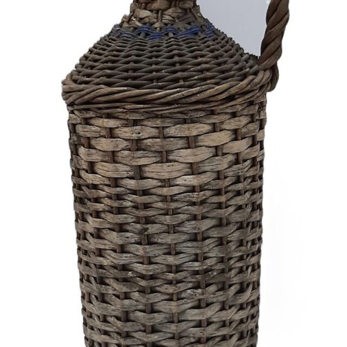 Antique Demijohn 3L Brown Glass and Wicker Early 20th Century Used