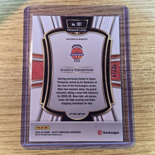 Darius Thompson White Scope/35 Euroleague Select 2025-2026 card