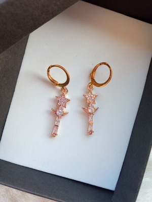 Magical girl star earrings gold color huggies with brass charms