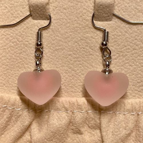 Handmade silver earrings with pink hearts, like new