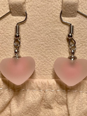 Handmade silver earrings with pink hearts, like new