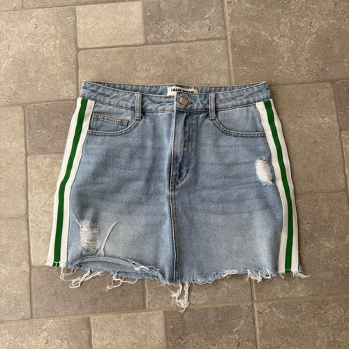 Denim skirt with side stripe like new, size 36, blue and green