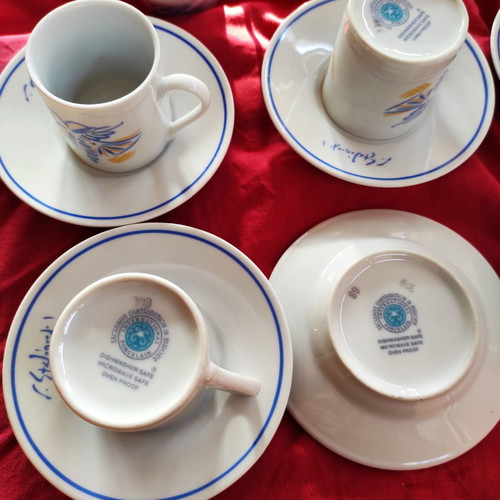 Collectible porcelain coffee cup set of six by Stathopoulos new
