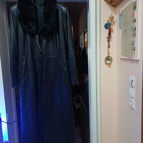 Lussile leather women's coat used, black, XL, with fur collar