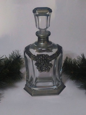 Brescia Peltro-Etain Zinn 95% decanter used, crystal with pewter decoration