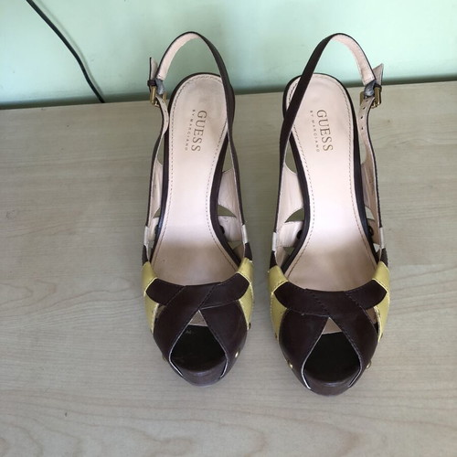 Guess women's high heel shoes like new, size 39, brown and yellow leather