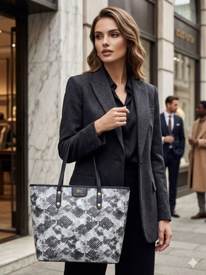 MIFANSHIDAI γυναικεία τσάντα tote ώμου με snake print σε μαύρο και λευκό