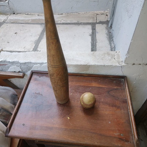 Baseball bat and ball used, 1960