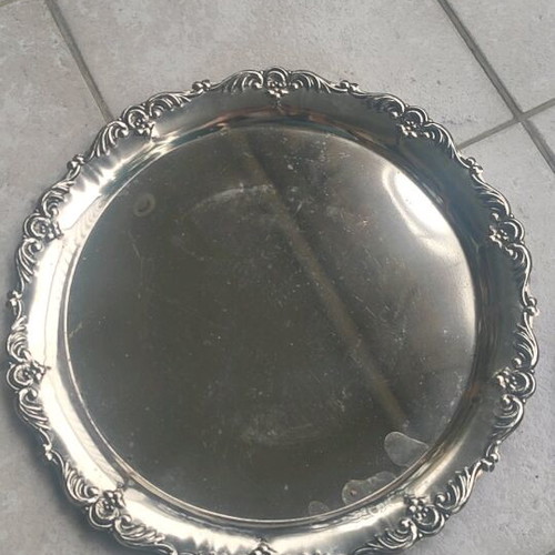 Silver-plated vintage serving trays used, set of 2, 32.5 & 33 cm