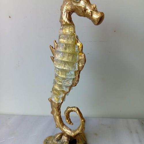 Bronze seahorse sculpture with crystals by Kyriakos Cirantonis, used