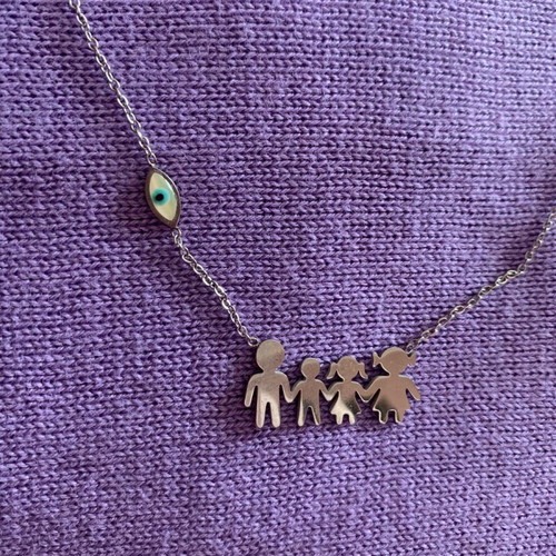 Family necklace made of steel like new with silver eye charm