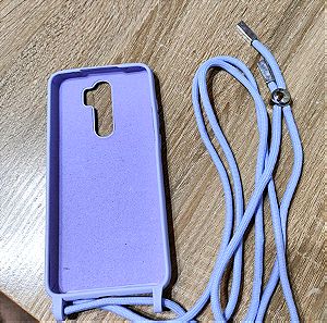 Redmi Note 8 Pro Back Cover Σιλικόνης με Λουράκι Λιλά