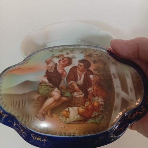 Vintage porcelain jewelry box cobalt blue and gold