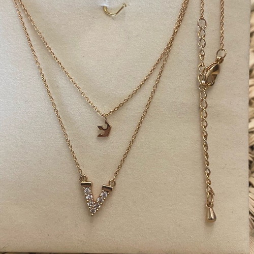 Double delicate necklace with zircon pink gold new, unworn