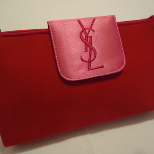 YS Laurent velvet makeup pouch fuchsia with pink flap