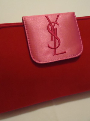 YS Laurent velvet makeup pouch fuchsia with pink flap
