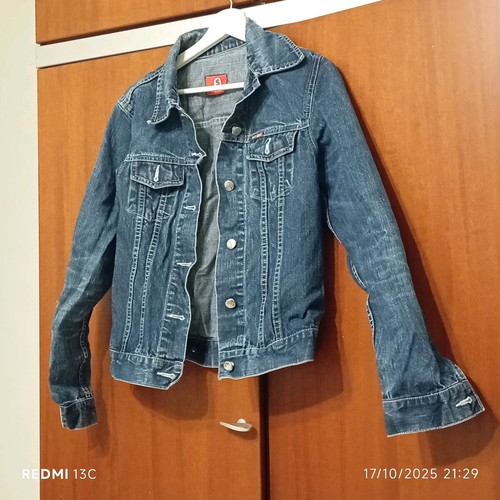 Denim jacket used, modern slim fit, blue