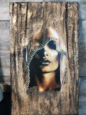 Handmade wooden painting 60x25 cm new