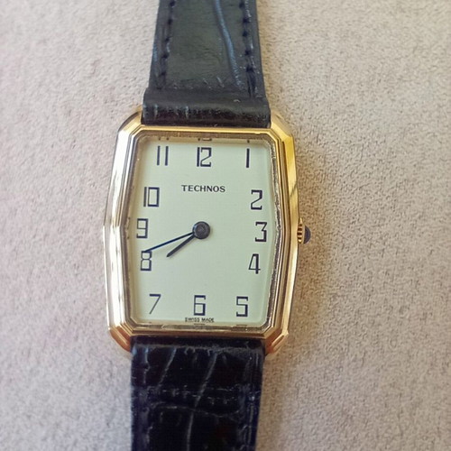 Technos Tank Swiss mechanical wristwatch, gold plated